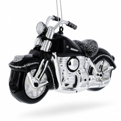 Black & White Motorcycle Glass Christmas Ornament