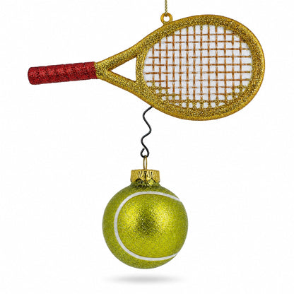Tennis Racket and Ball Glass Christmas Ornament