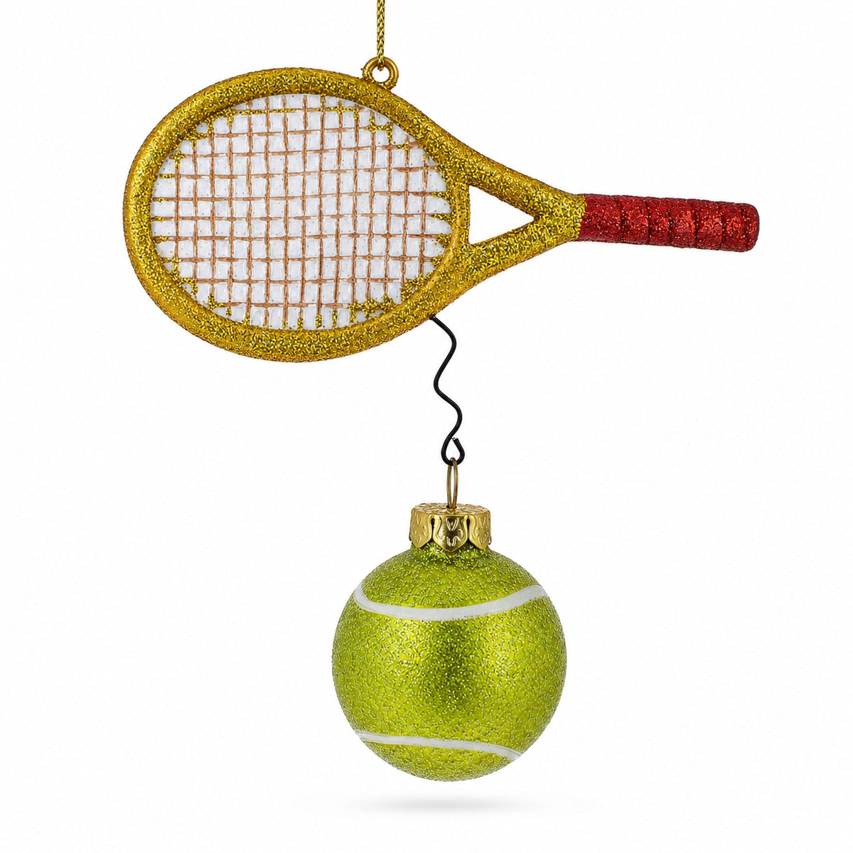 Tennis Racket and Ball Glass Christmas Ornament