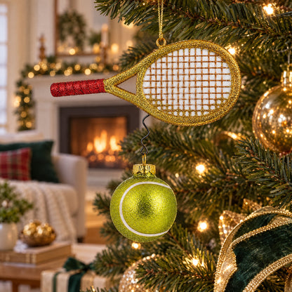 Tennis Racket and Ball Glass Christmas Ornament