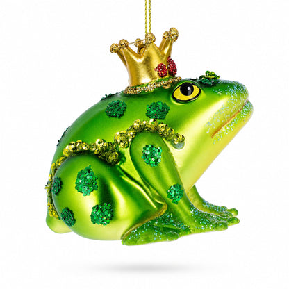 Regal Frog in Crown Glass Christmas Ornament