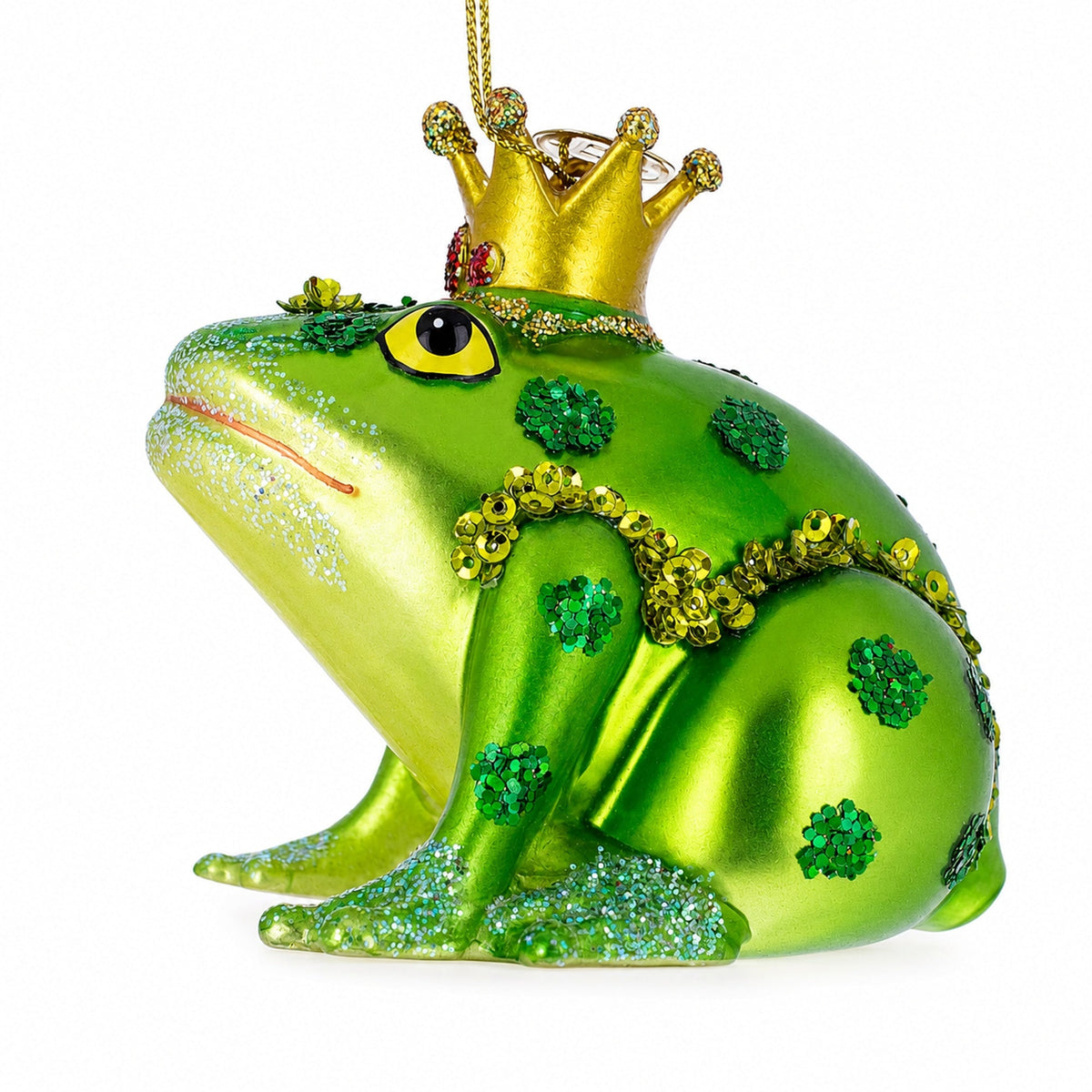 Regal Frog in Crown Glass Christmas Ornament