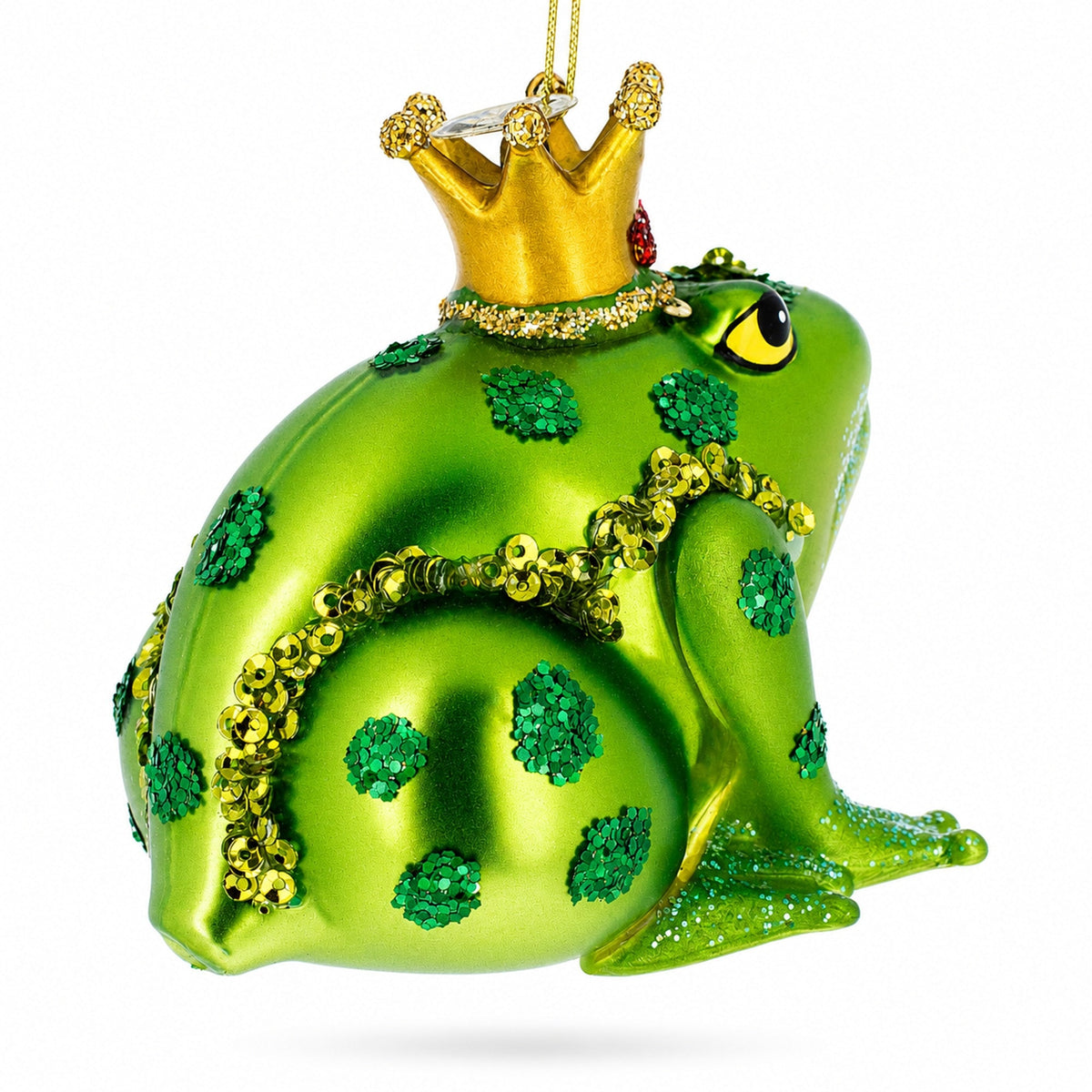 Regal Frog in Crown Glass Christmas Ornament