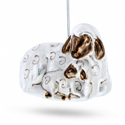 Sheep Family Glass Christmas Ornament