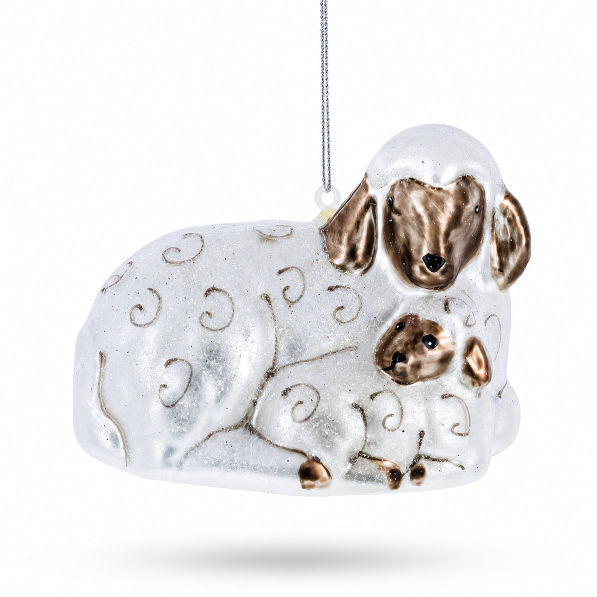 Sheep Family Glass Christmas Ornament