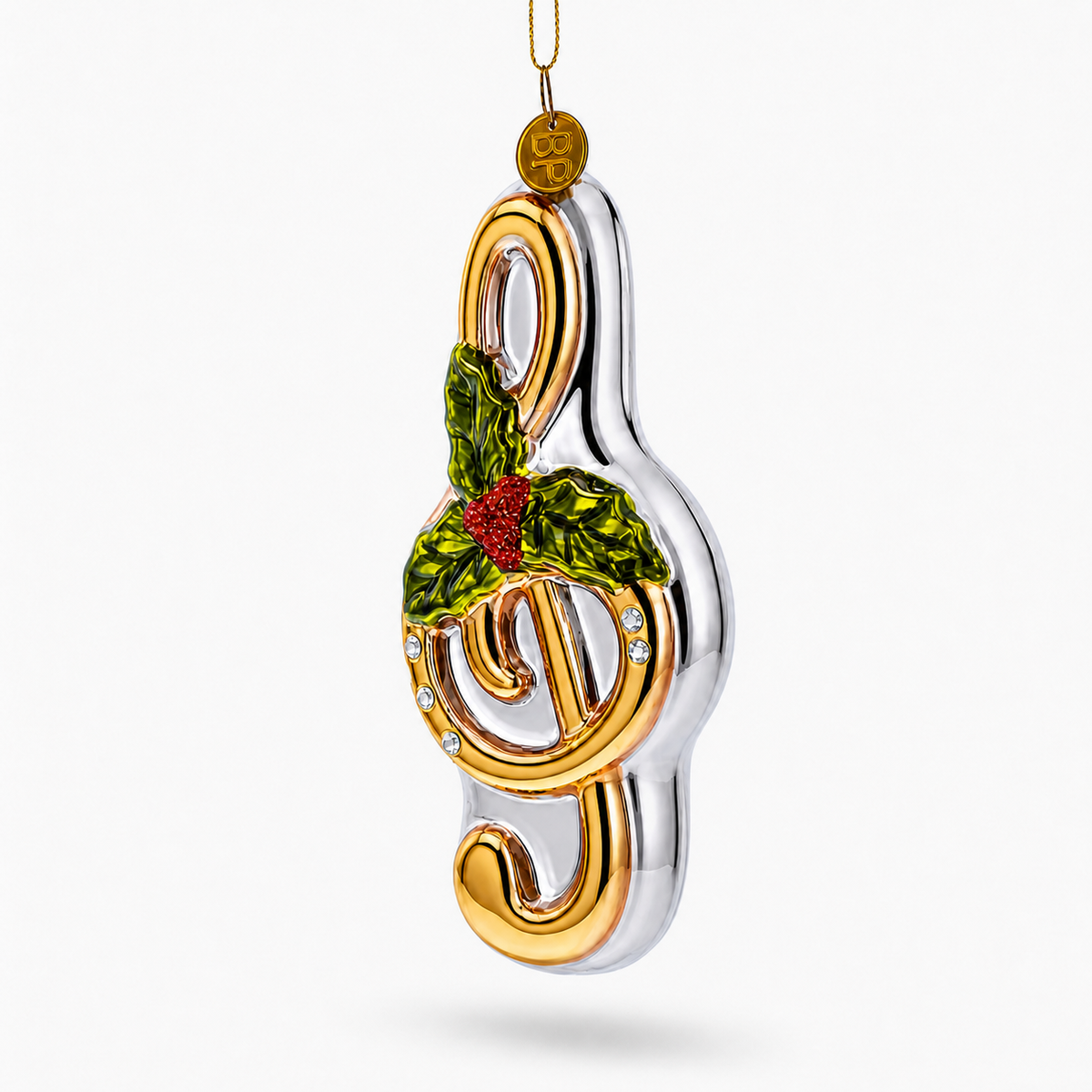 Musical Note with Poinsettia Glass Christmas Ornament