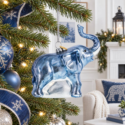 Elephant Glass Christmas Ornament