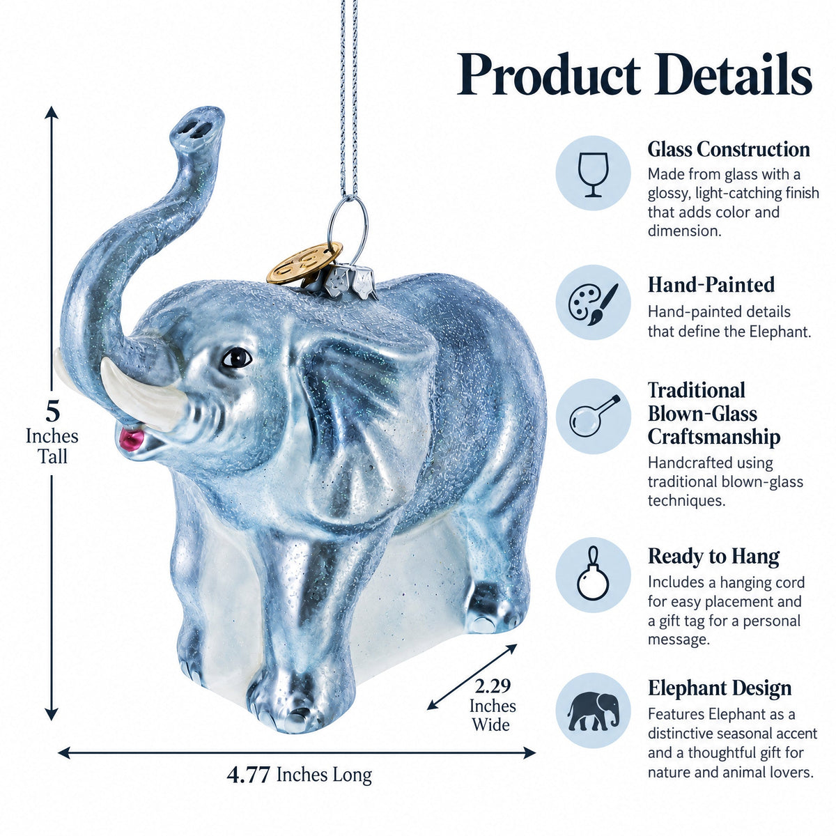 Elephant Glass Christmas Ornament