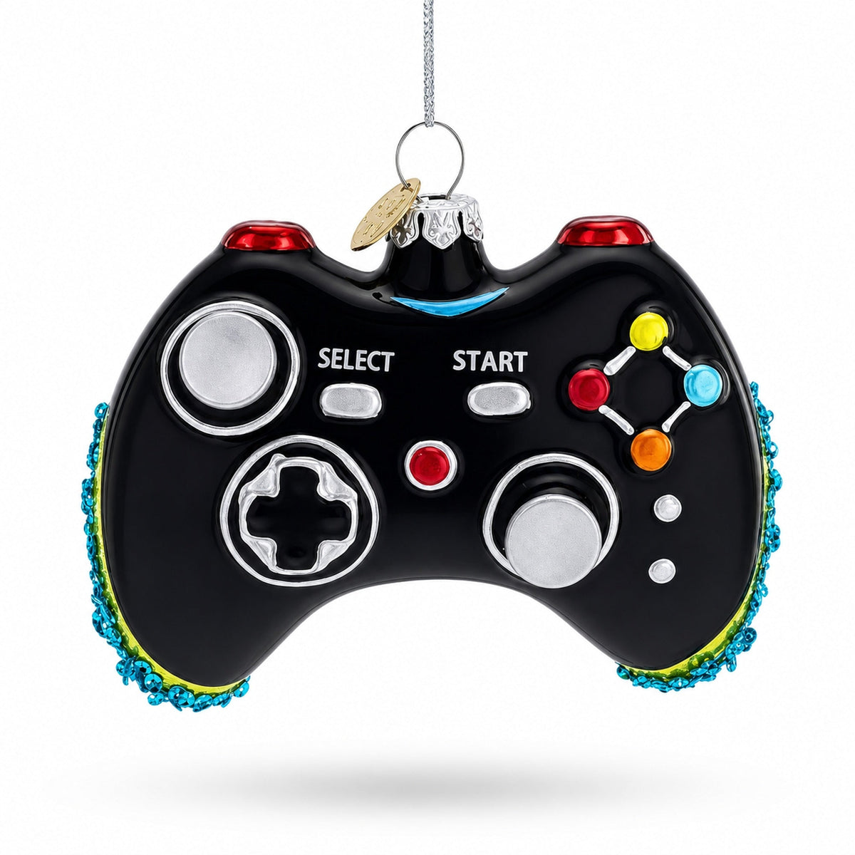 Black Video Game Controller Glass Christmas Ornament