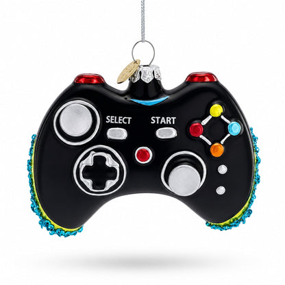 Black Video Game Controller Glass Christmas Ornament
