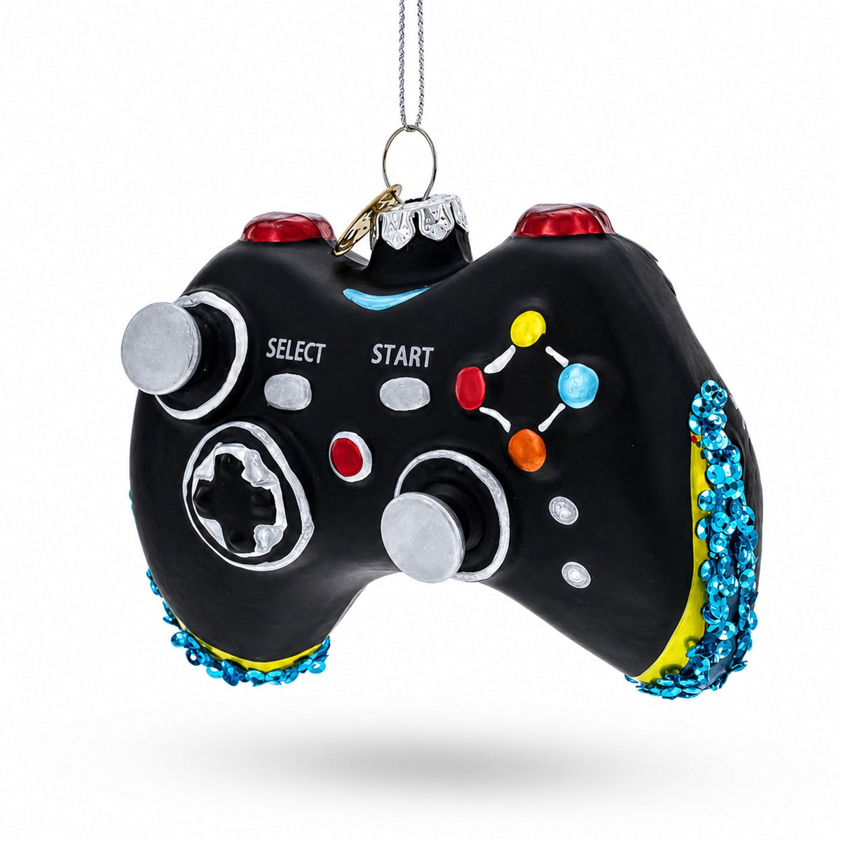 Black Video Game Controller Glass Christmas Ornament