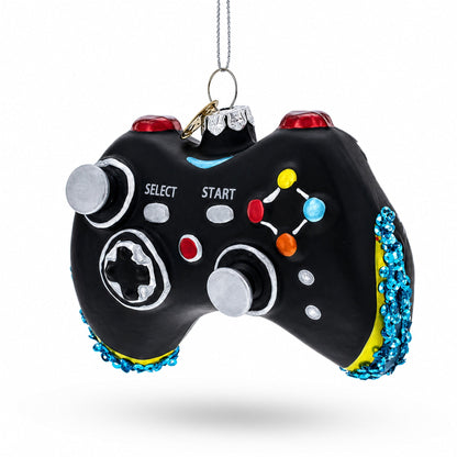 Black Video Game Controller Glass Christmas Ornament