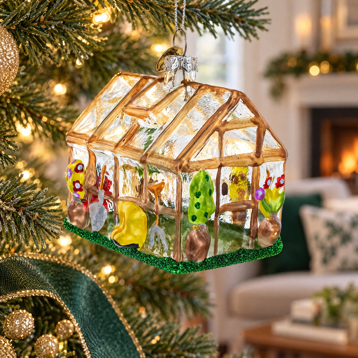 Greenhouse and Gardner Tools Glass Christmas Ornament