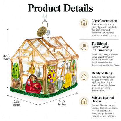 Greenhouse and Gardner Tools Glass Christmas Ornament