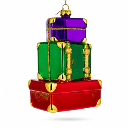 Vintage-Inspired Luggage with Travel Stickers Glass Christmas Ornament