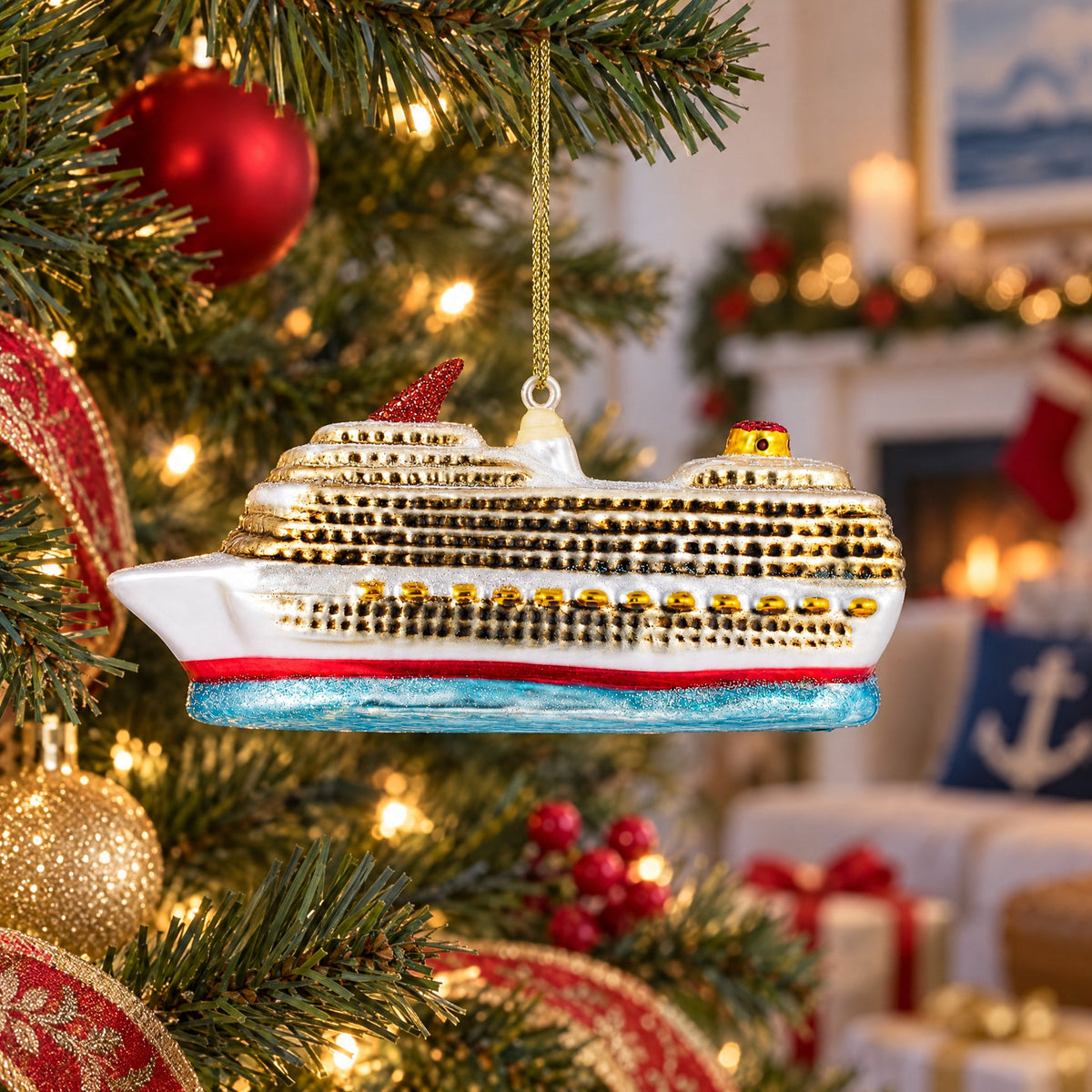 Cruise Ship Glass Christmas Ornament