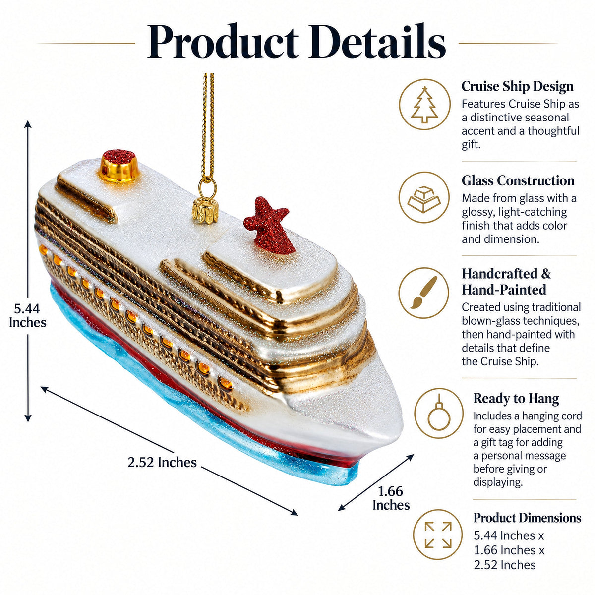 Cruise Ship Glass Christmas Ornament