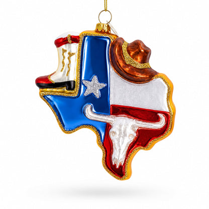 State of Texas Symbols, USA Glass Christmas Ornament