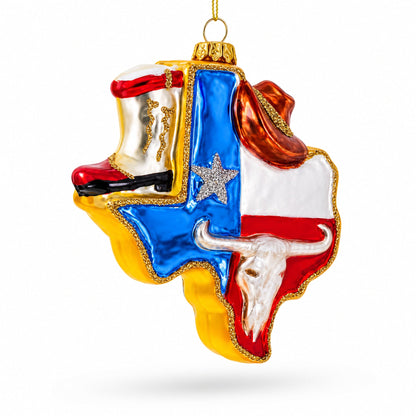 State of Texas Symbols, USA Glass Christmas Ornament