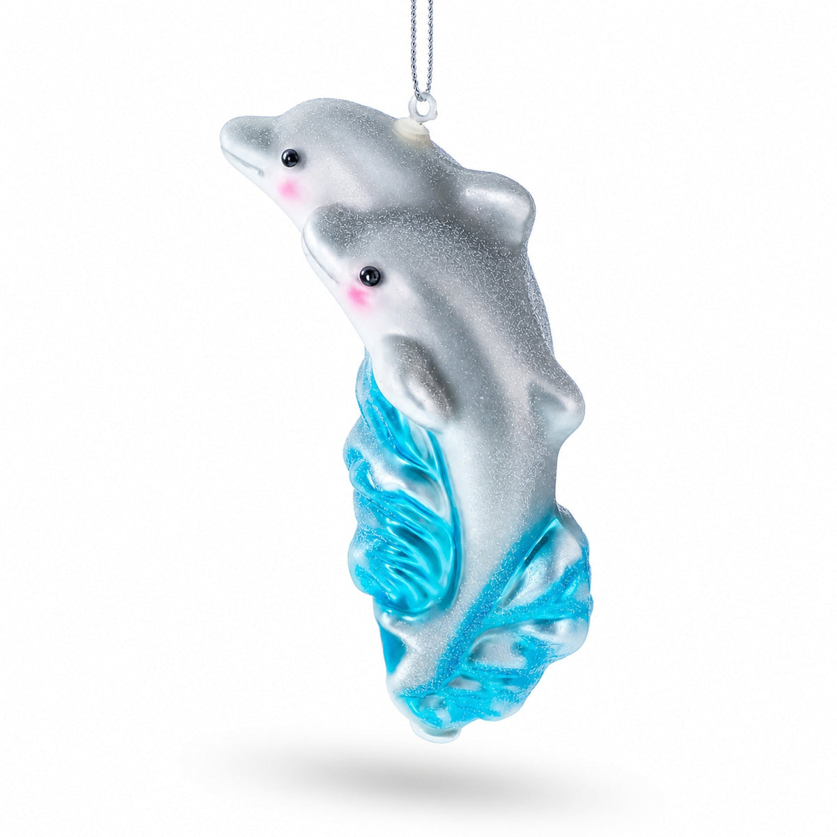 Dolphin Riding the Wave Glass Christmas Ornament