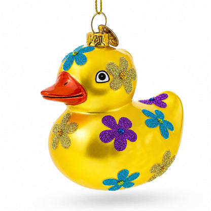 Yellow Duck Glass Christmas Ornament