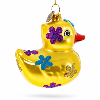 Yellow Duck Glass Christmas Ornament