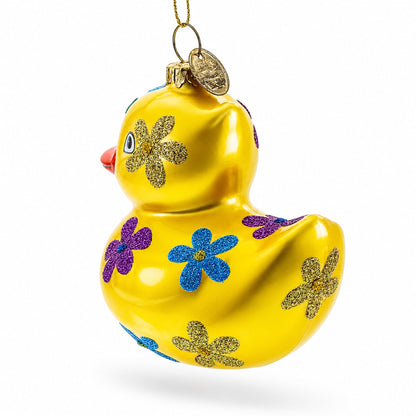 Yellow Duck Glass Christmas Ornament