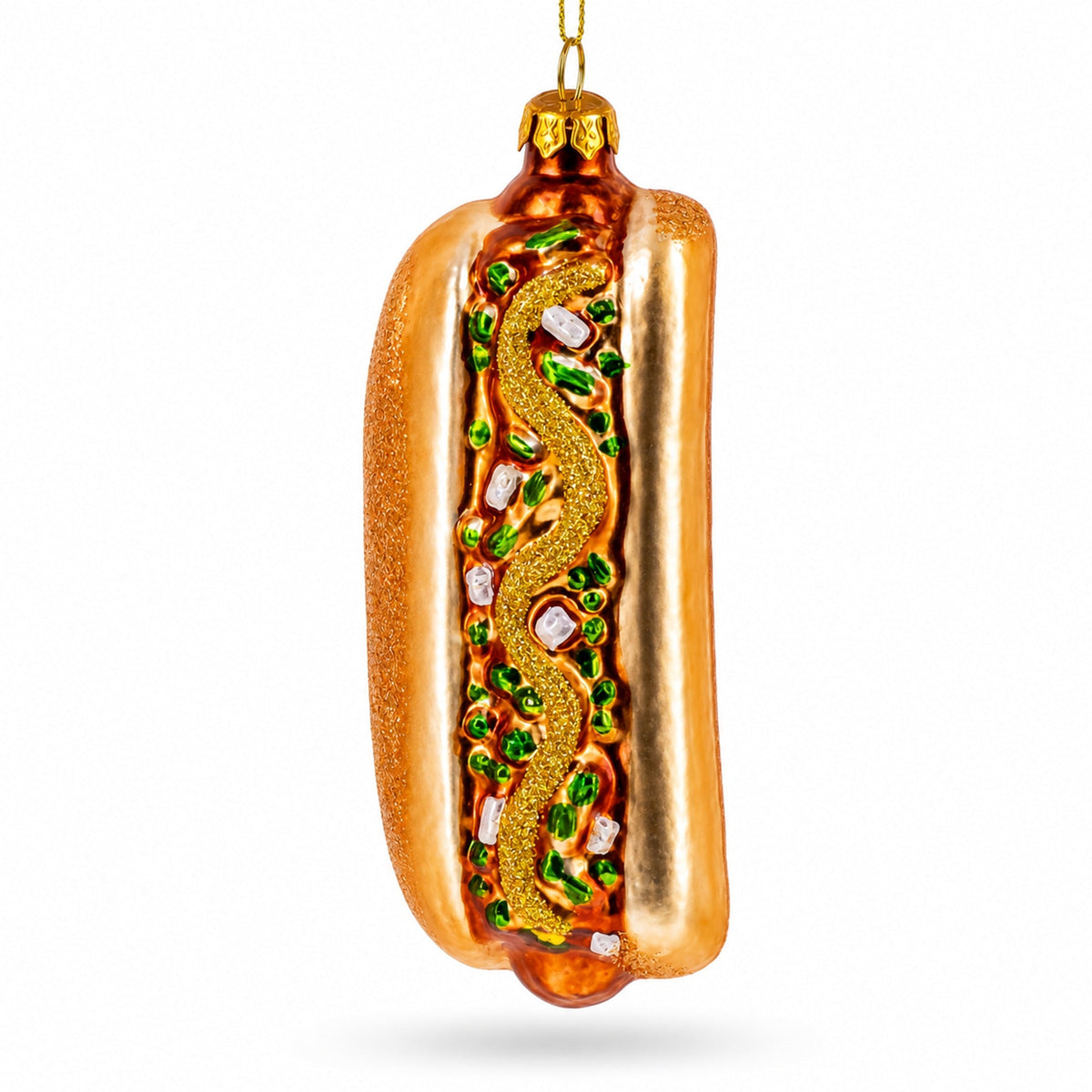 Hot Dog with Mustard Glass Christmas Ornament