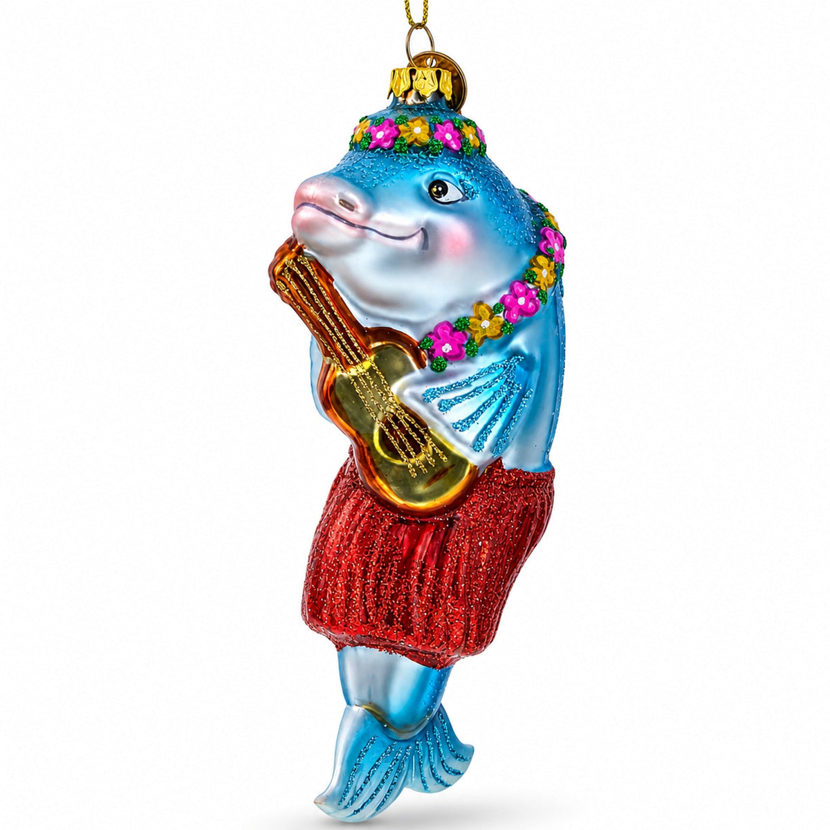 Dolphin Playing Guitar Glass Christmas Ornament