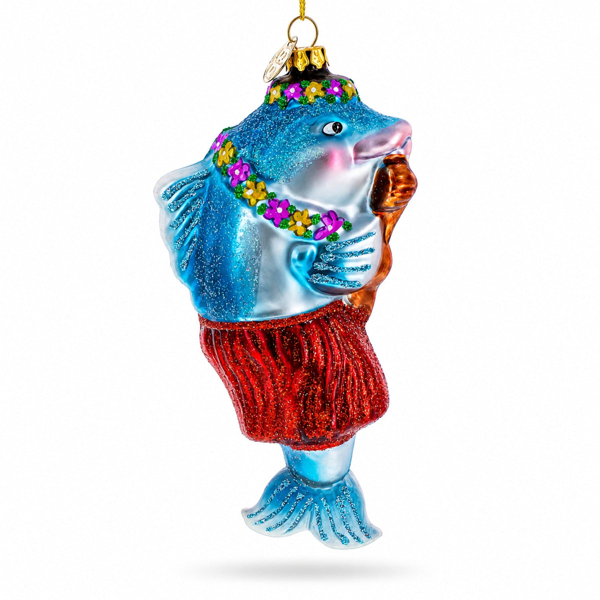 Dolphin Playing Guitar Glass Christmas Ornament