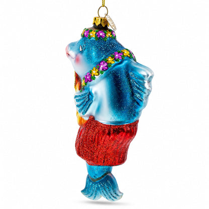 Dolphin Playing Guitar Glass Christmas Ornament