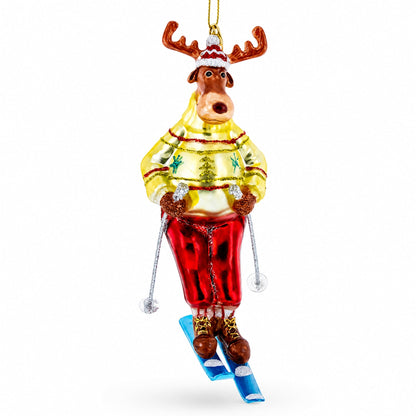 Reindeer Skiing Glass Christmas Ornament