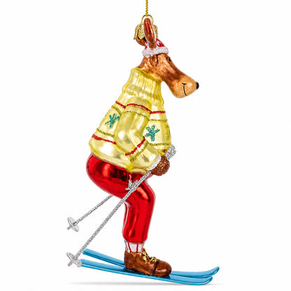 Reindeer Skiing Glass Christmas Ornament