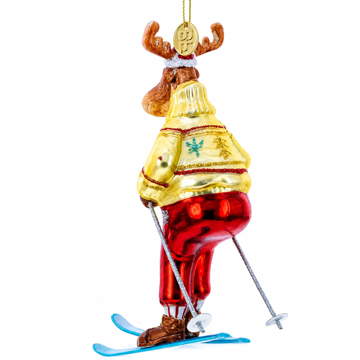 Reindeer Skiing Glass Christmas Ornament