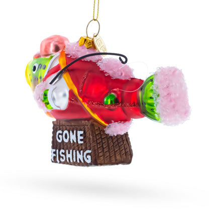 Fish in Hat Gone Fishing Glass Christmas Ornament