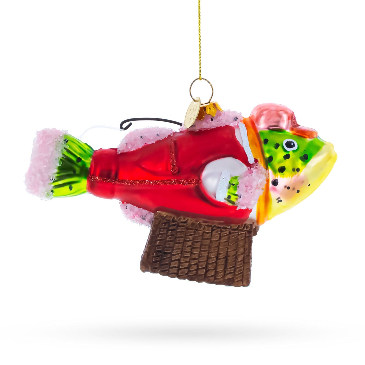 Fish in Hat Gone Fishing Glass Christmas Ornament
