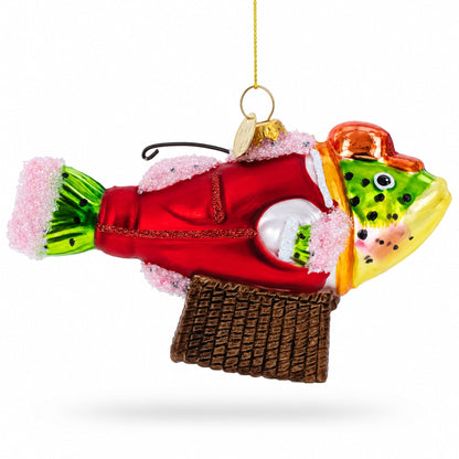 Fish in Hat Gone Fishing Glass Christmas Ornament
