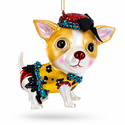 Chic Chihuahua Glass Christmas Ornament