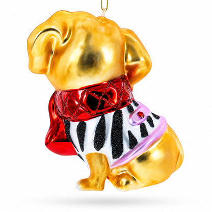 Golden Retriever Puppy in Red Scarf Glass Christmas Ornament