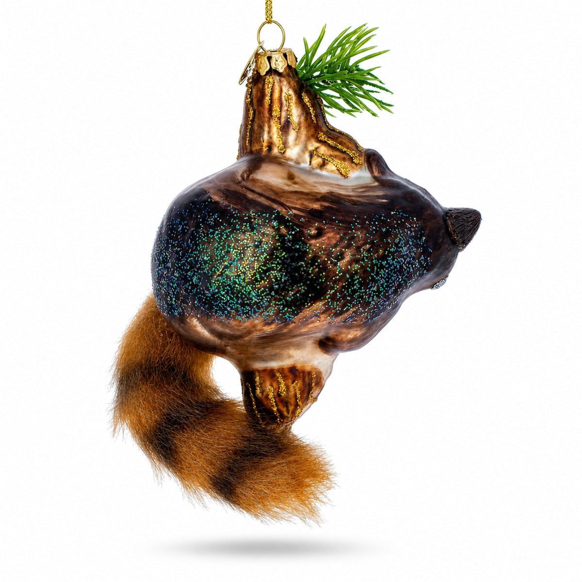 Curious Raccoon Climbing the Tree Glass Christmas Ornament