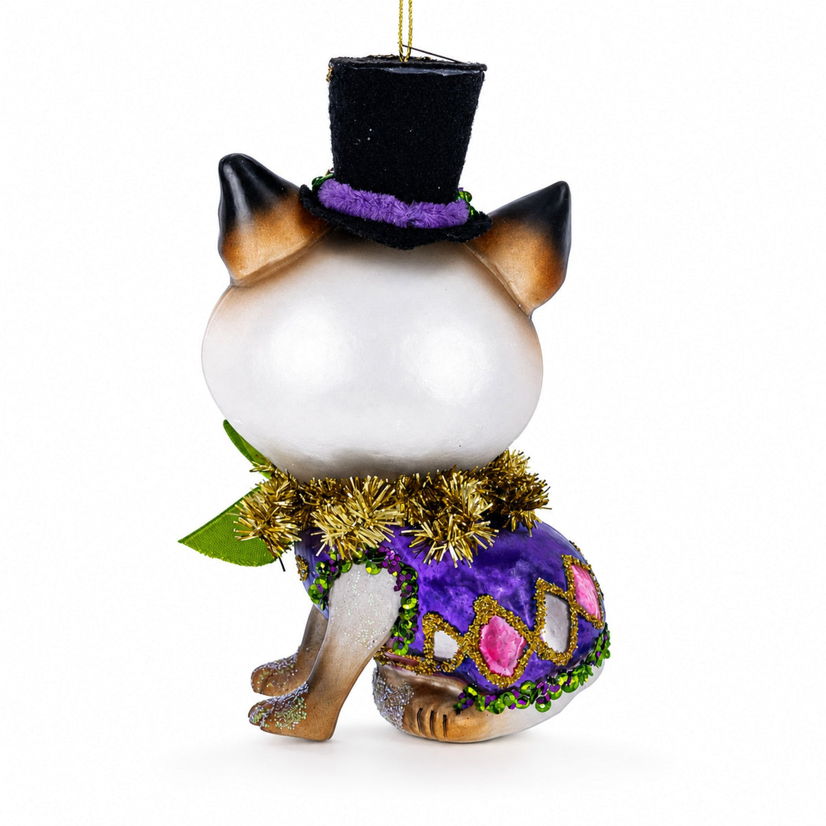Cat in Top Hat with Bow Tie Glass Christmas Ornament