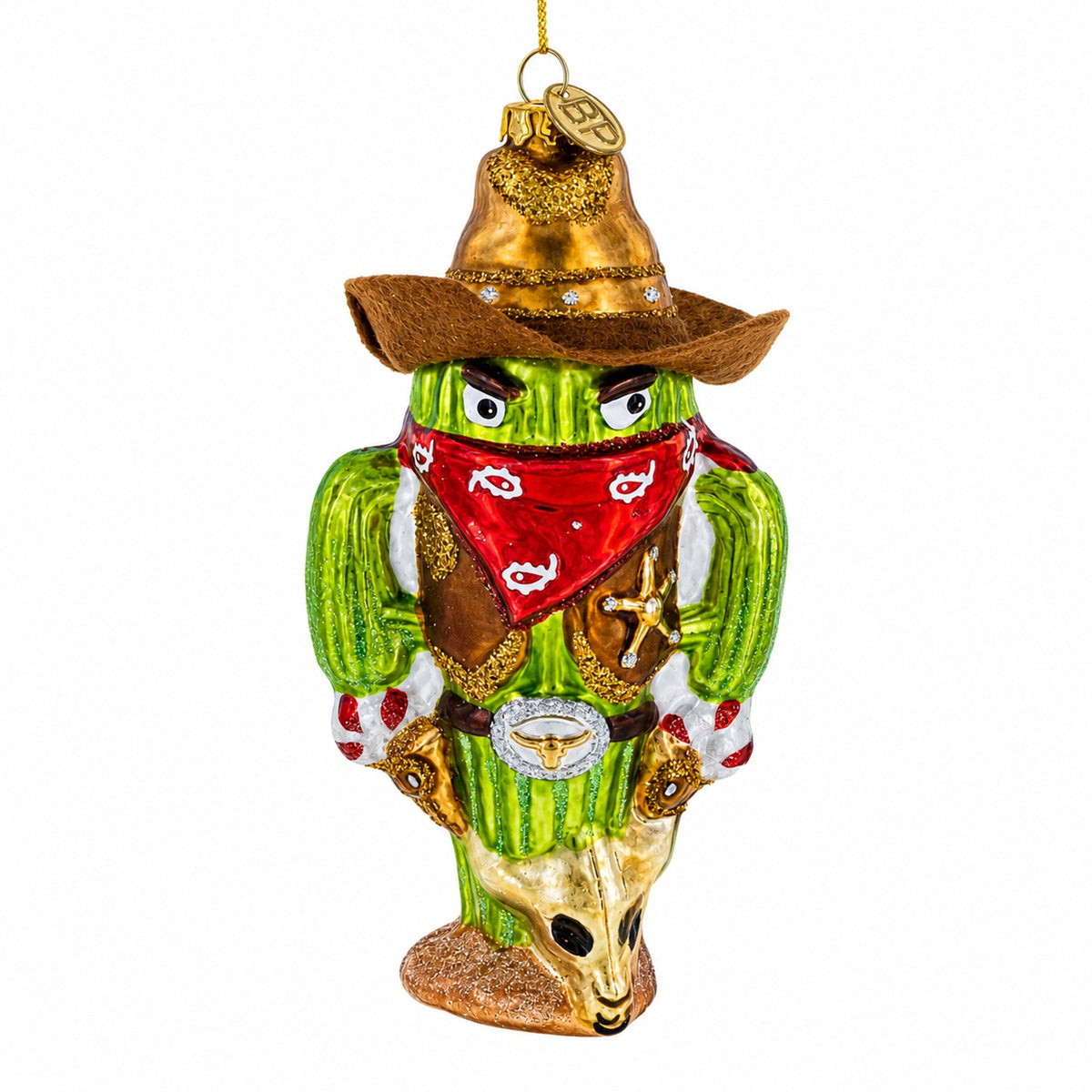 Western Cowboy Cactus Glass Christmas Ornament