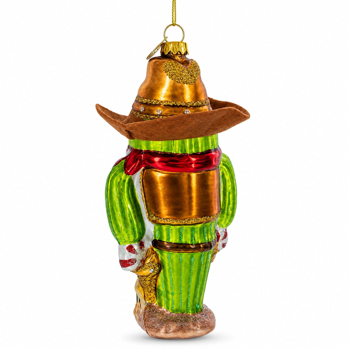 Western Cowboy Cactus Glass Christmas Ornament