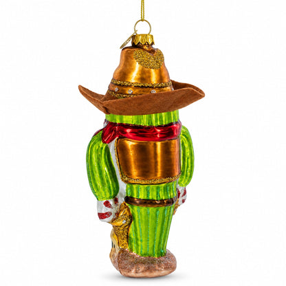 Western Cowboy Cactus Glass Christmas Ornament