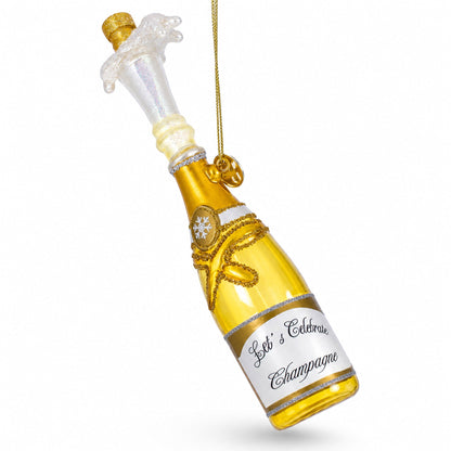 Champagne Bottle Pop Glass Christmas Ornament