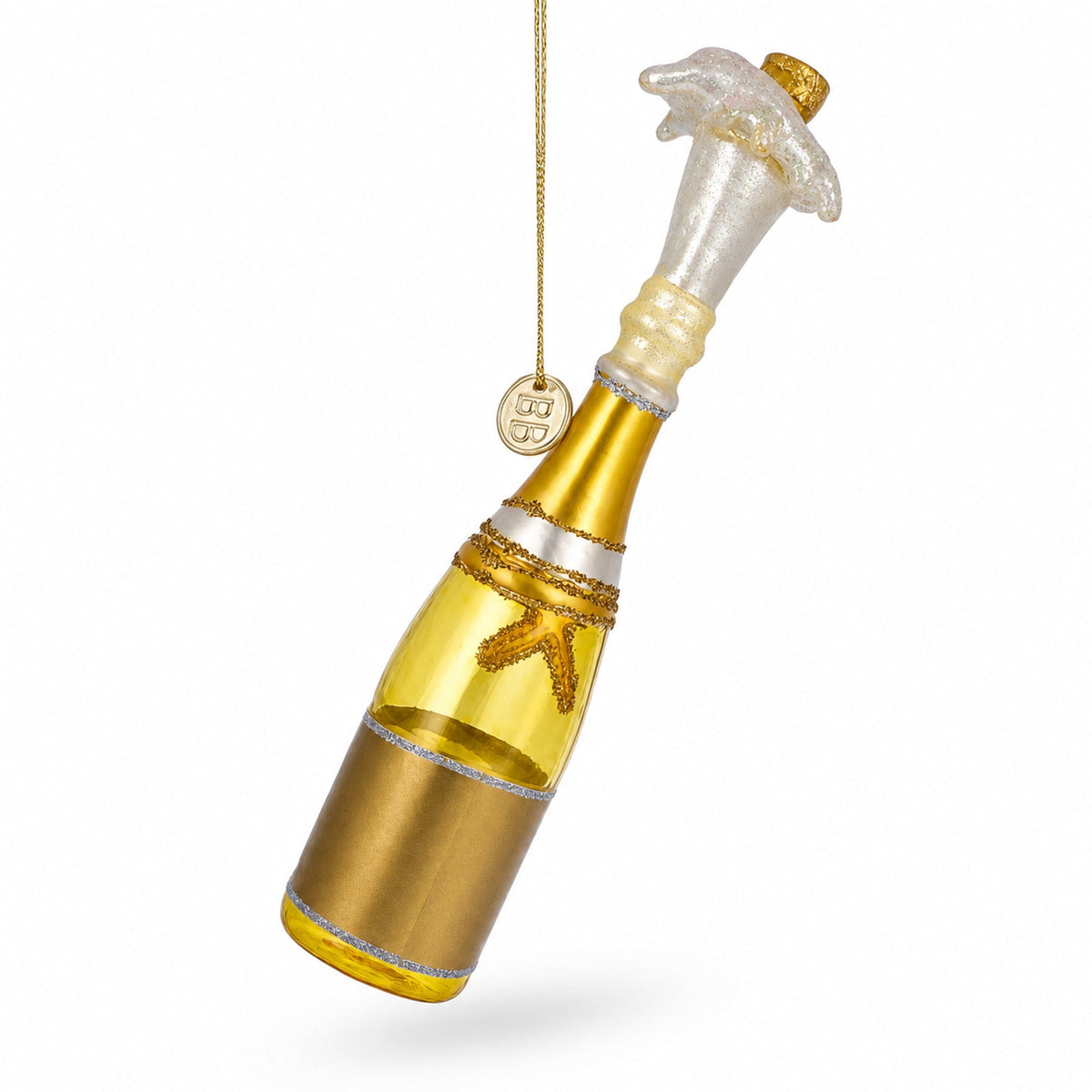 Champagne Bottle Pop Glass Christmas Ornament