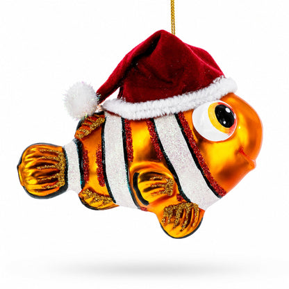 Clownfish in Santa Hat Glass Christmas Ornament