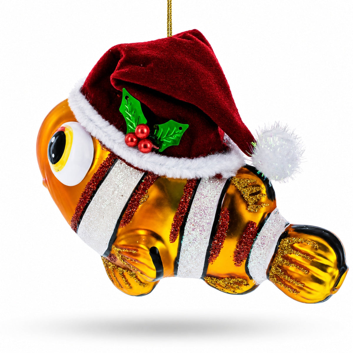 Clownfish in Santa Hat Glass Christmas Ornament