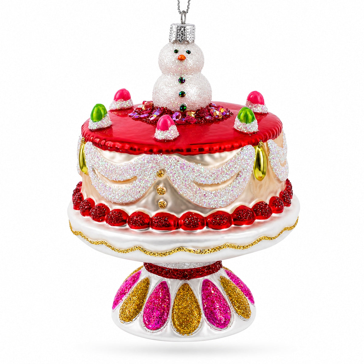 Delightful Snowman Cake Decoration Glass Christmas Ornament