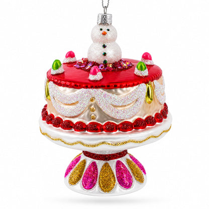 Delightful Snowman Cake Decoration Glass Christmas Ornament